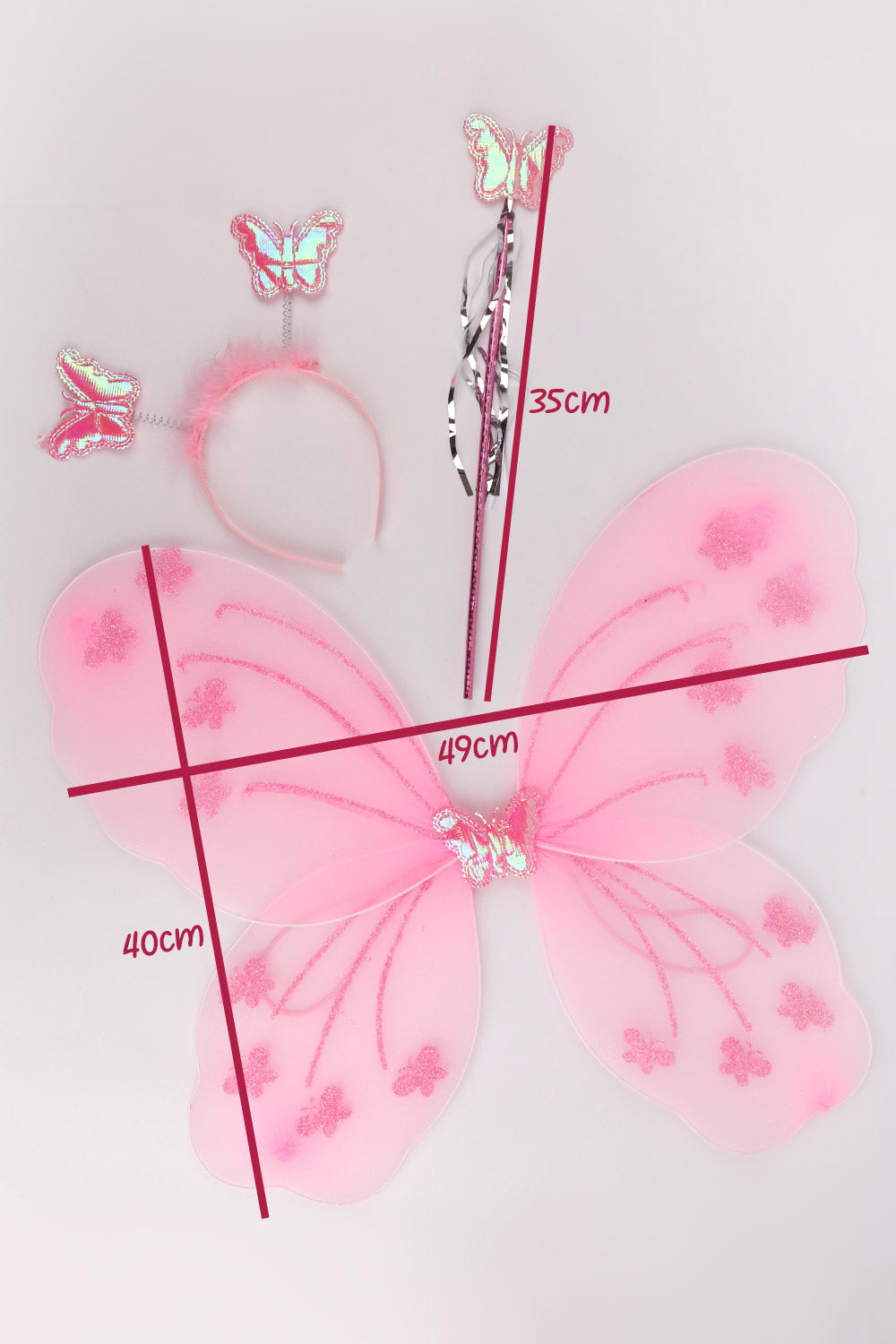 Pembe Kelebek Kanat Asa Taç 3'lü Set