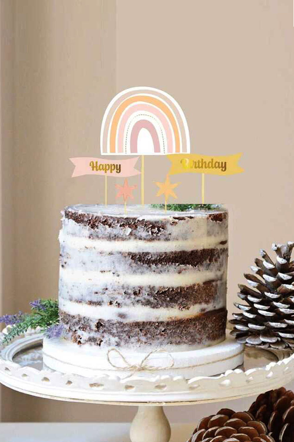 Çok Renkli Gökkuşağı Yıldız Happy Birthday Kürdan Set