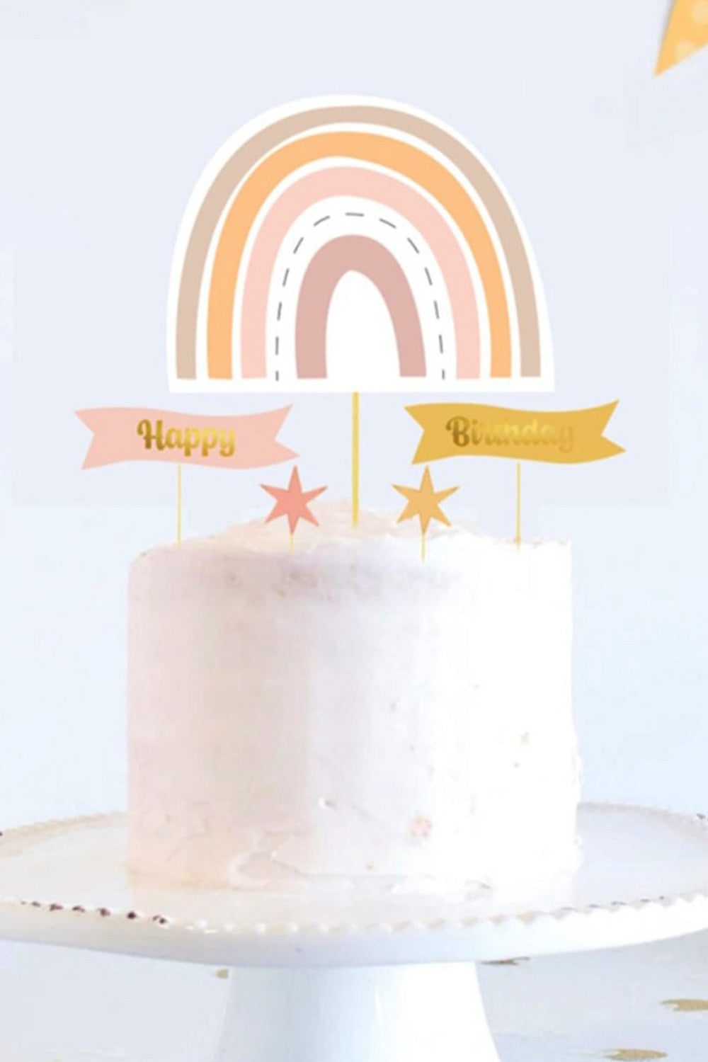 Çok Renkli Gökkuşağı Yıldız Happy Birthday Kürdan Set