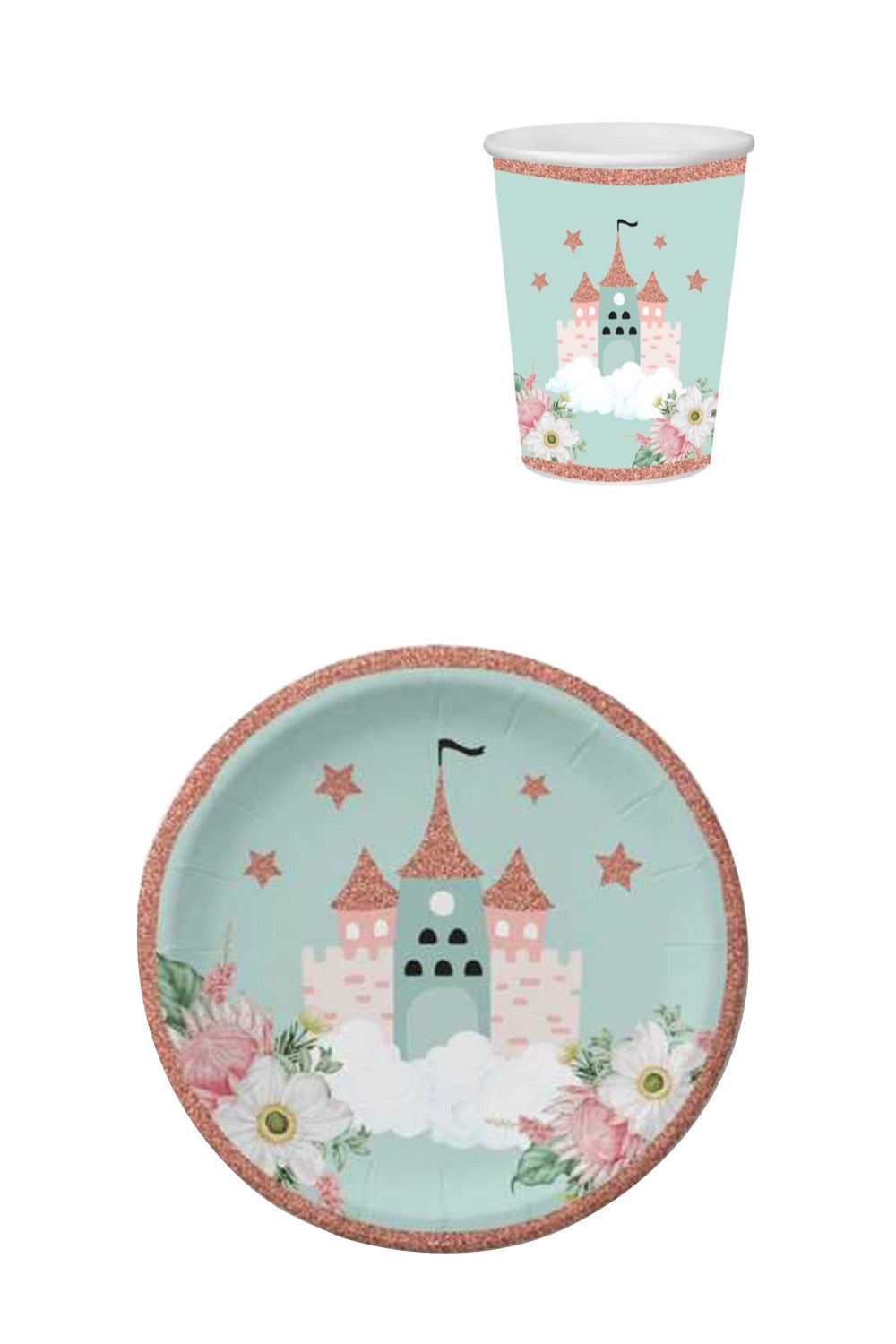 Mint Şato Baskılı 8'li Tabak Bardak Set