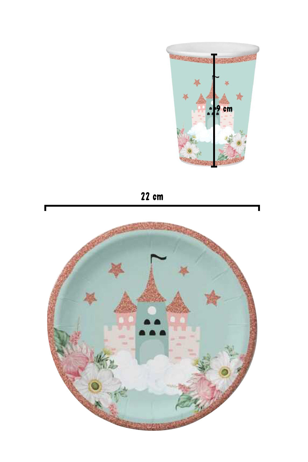 Mint Şato Baskılı 8'li Tabak Bardak Set
