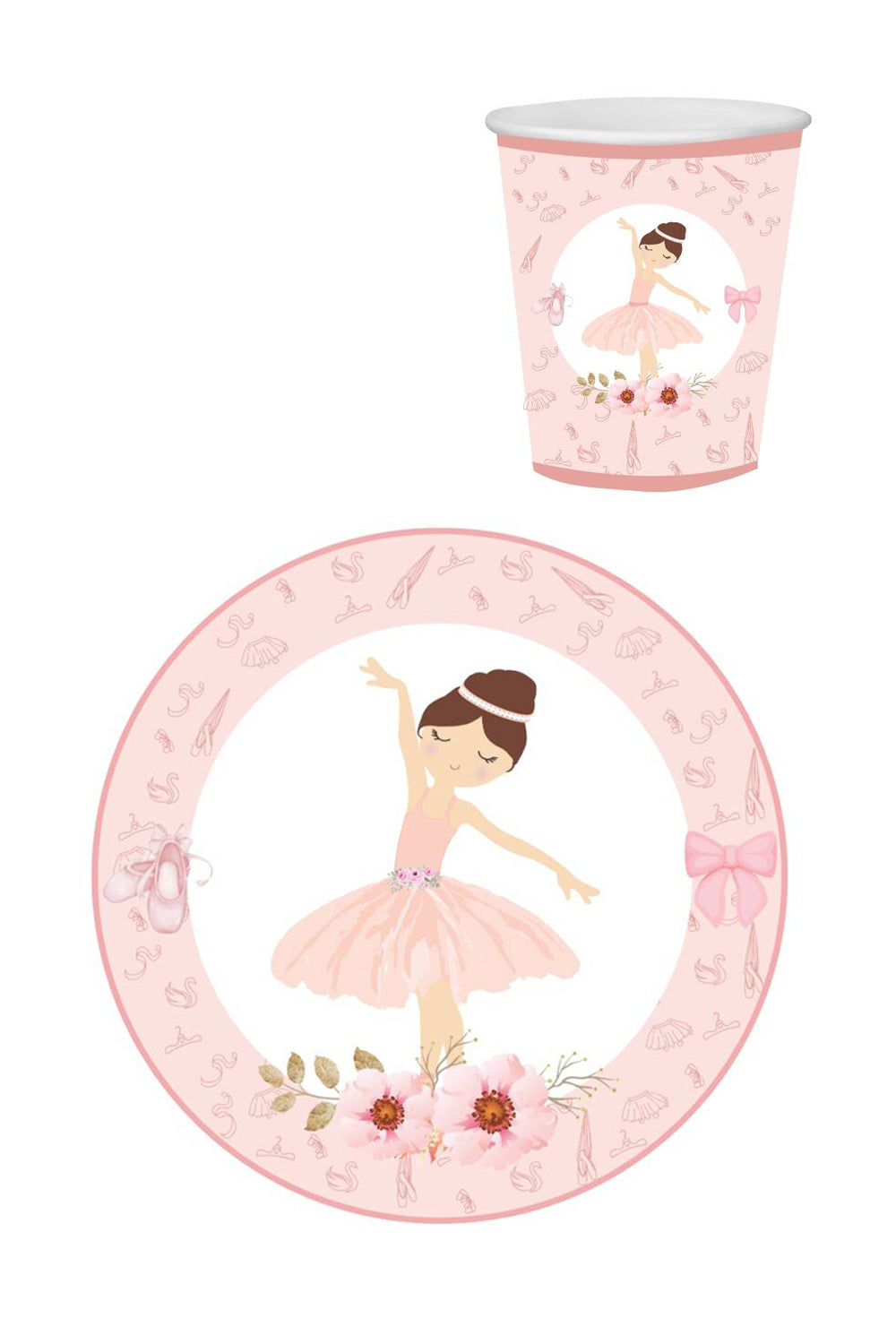 Pembe Balerin Temalı 8'li Bardak Tabak Set