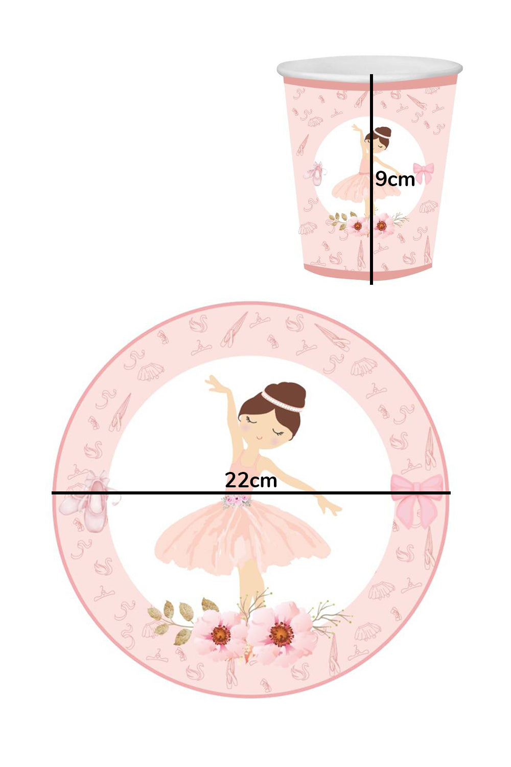 Pembe Balerin Temalı 8'li Bardak Tabak Set