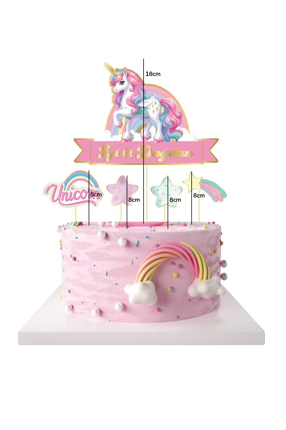Pembe Unicorn Temalı İyi Ki Doğdun 5'li Kürdan Pasta Süsü