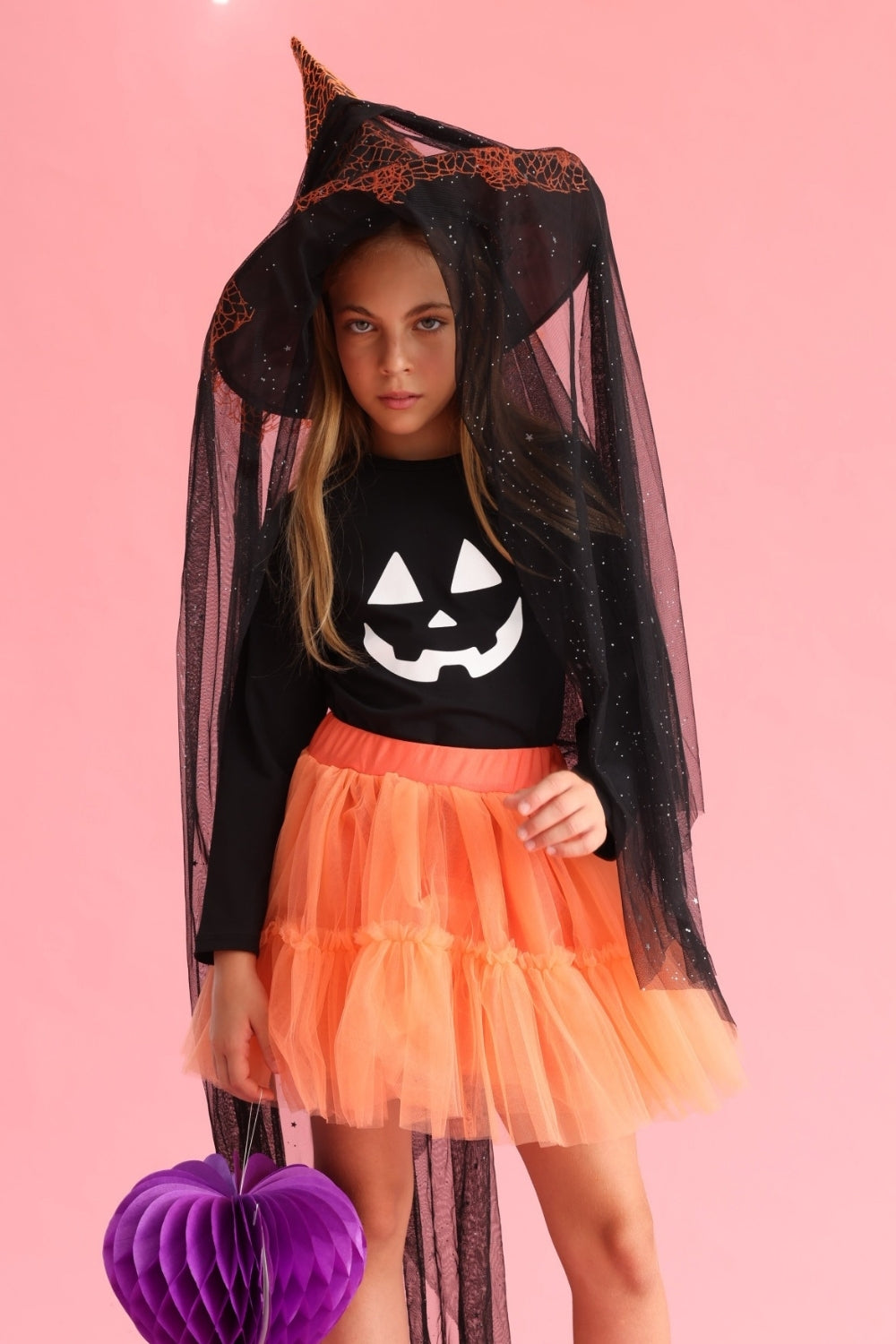 Siyah File Detaylı Çocuk Halloween Cadı Şapkası