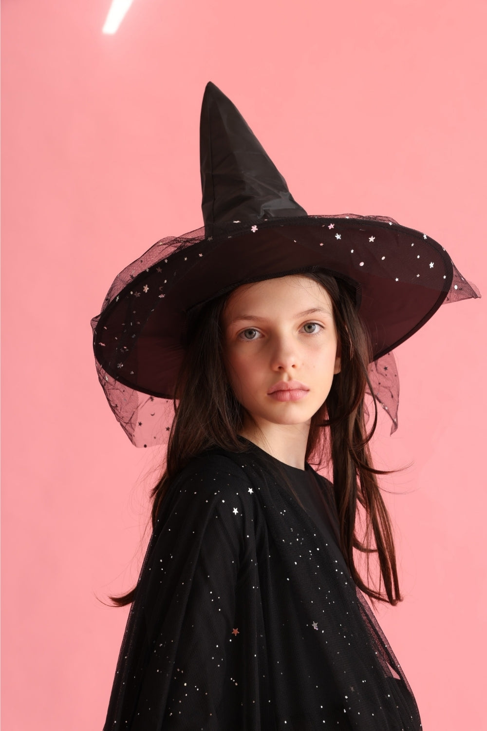 Siyah Yıldızlı Tül Detaylı Çocuk Halloween Cadı Şapkası