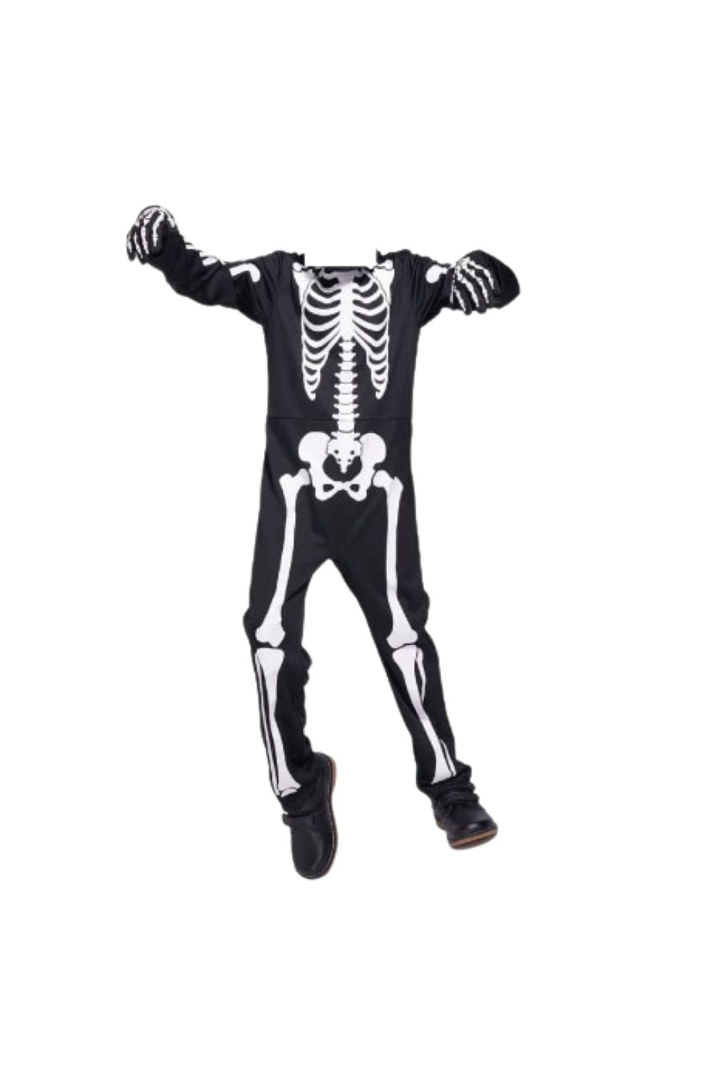 Siyah İskelet Baskılı Halloween Çocuk Parti Kostümü