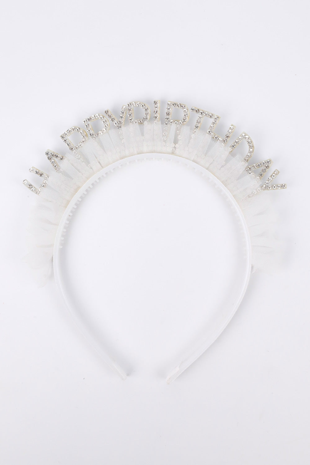 Beyaz  Tüllü Taşlı Happy Birthday Kız Çocuk Taç