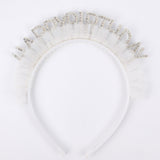 Beyaz  Tüllü Taşlı Happy Birthday Kız Çocuk Taç