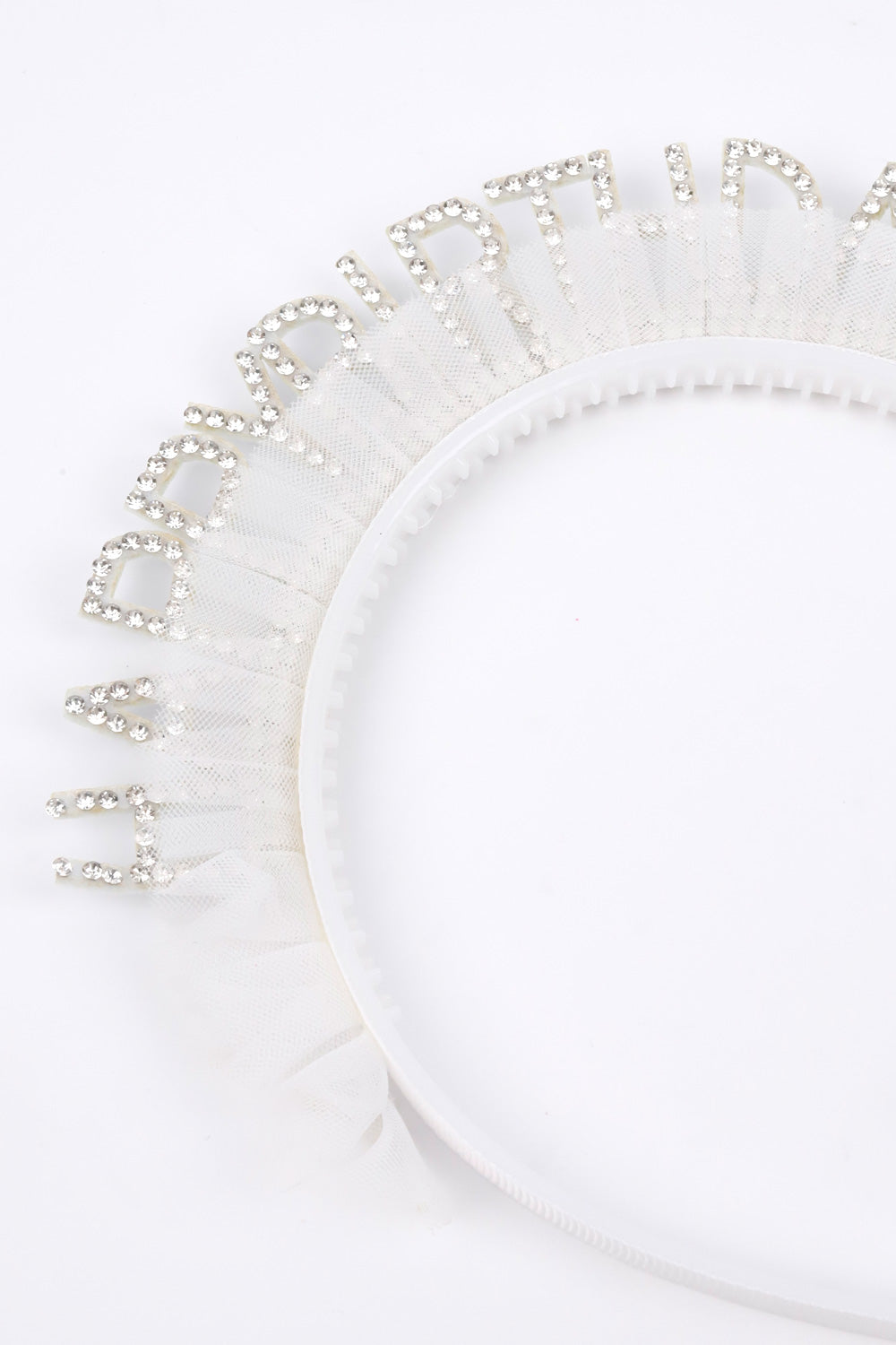 Beyaz  Tüllü Taşlı Happy Birthday Kız Çocuk Taç