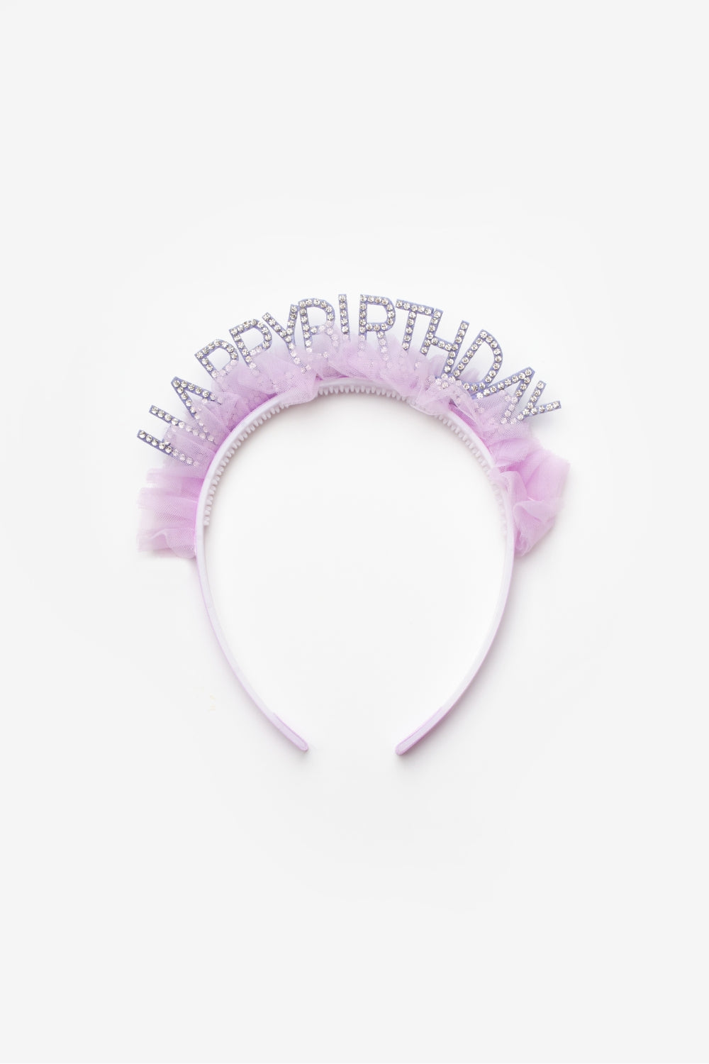 Lila  Tüllü Taşlı Happy Birthday Kız Çocuk Taç