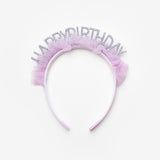Lila  Tüllü Taşlı Happy Birthday Kız Çocuk Taç