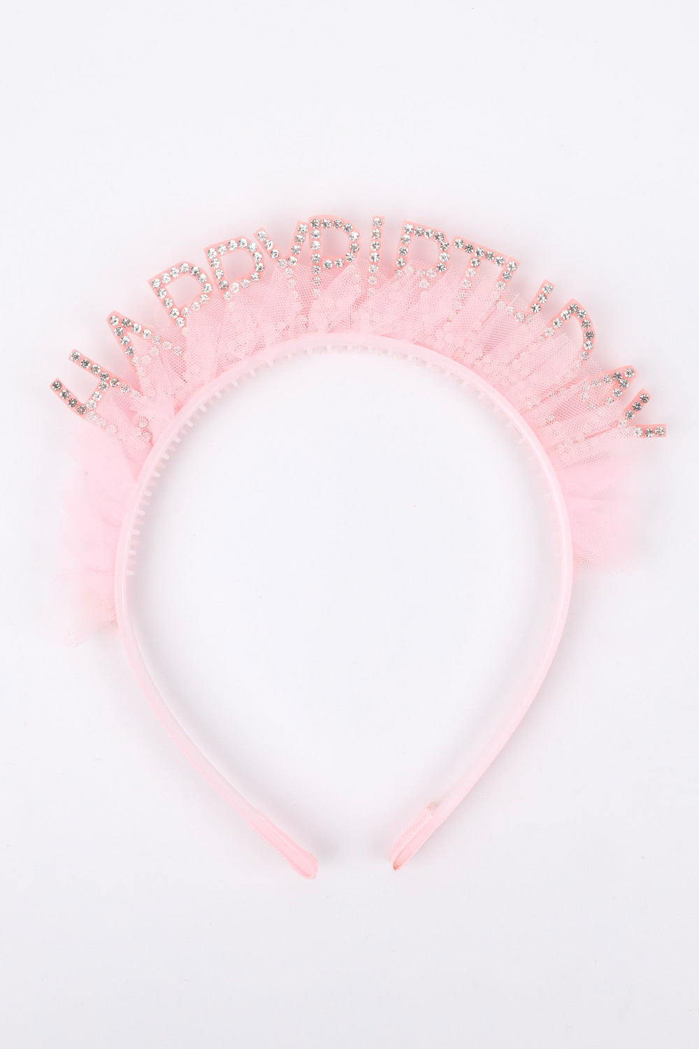 Pembe  Tüllü Taşlı Happy Birthday Kız Çocuk Taç