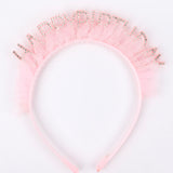 Pembe  Tüllü Taşlı Happy Birthday Kız Çocuk Taç