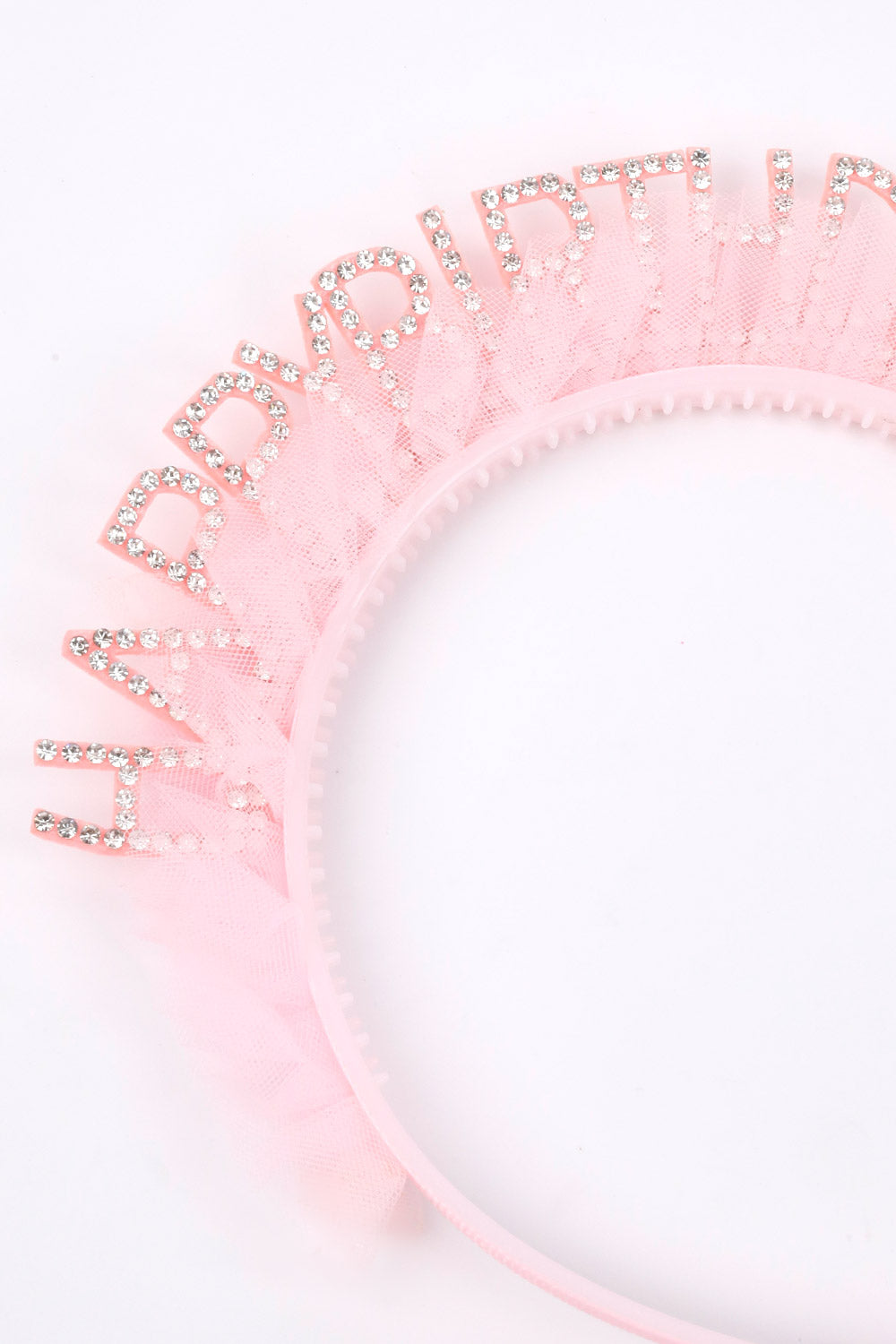 Pembe  Tüllü Taşlı Happy Birthday Kız Çocuk Taç