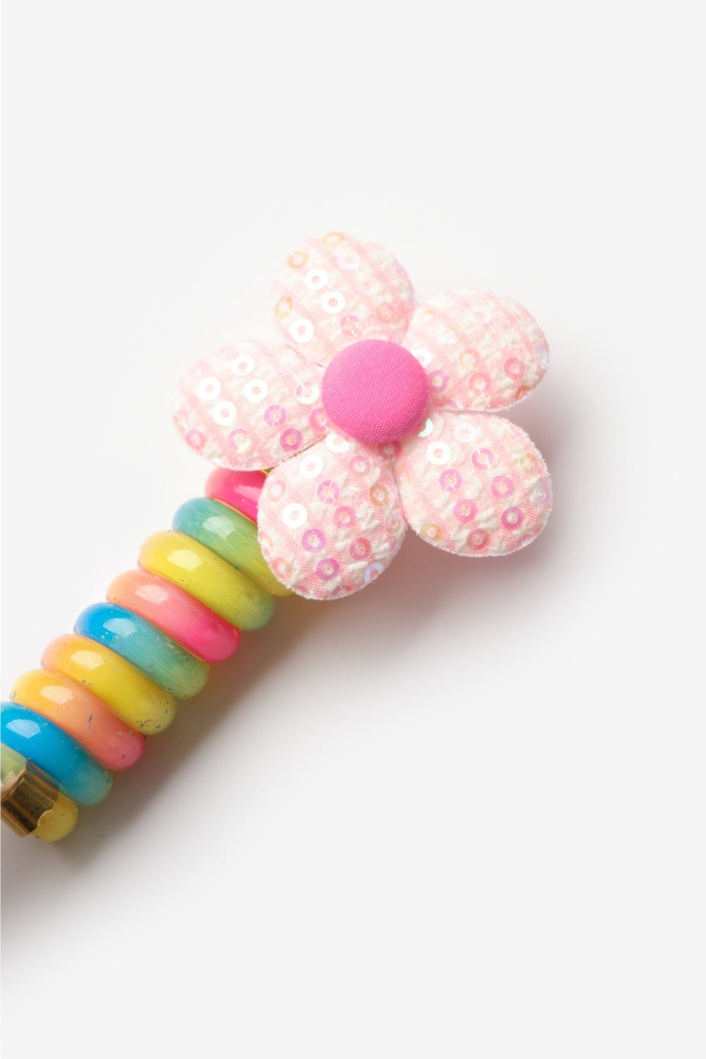 Pembe  Kumaş Çiçekli Kız Çocuk Makarna Toka