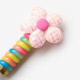 Pembe  Kumaş Çiçekli Kız Çocuk Makarna Toka