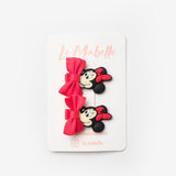 Kırmızı  Fiyonk Detaylı Mickey Figürlü Kız Çocuk Toka Set