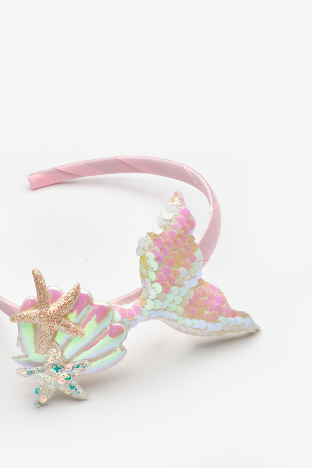 Beyaz  Payetli Deniz Kızı Figürlü Kız Çocuk Taç