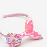 Pembe  Payetli Deniz Kızı Figürlü Kız Çocuk Taç