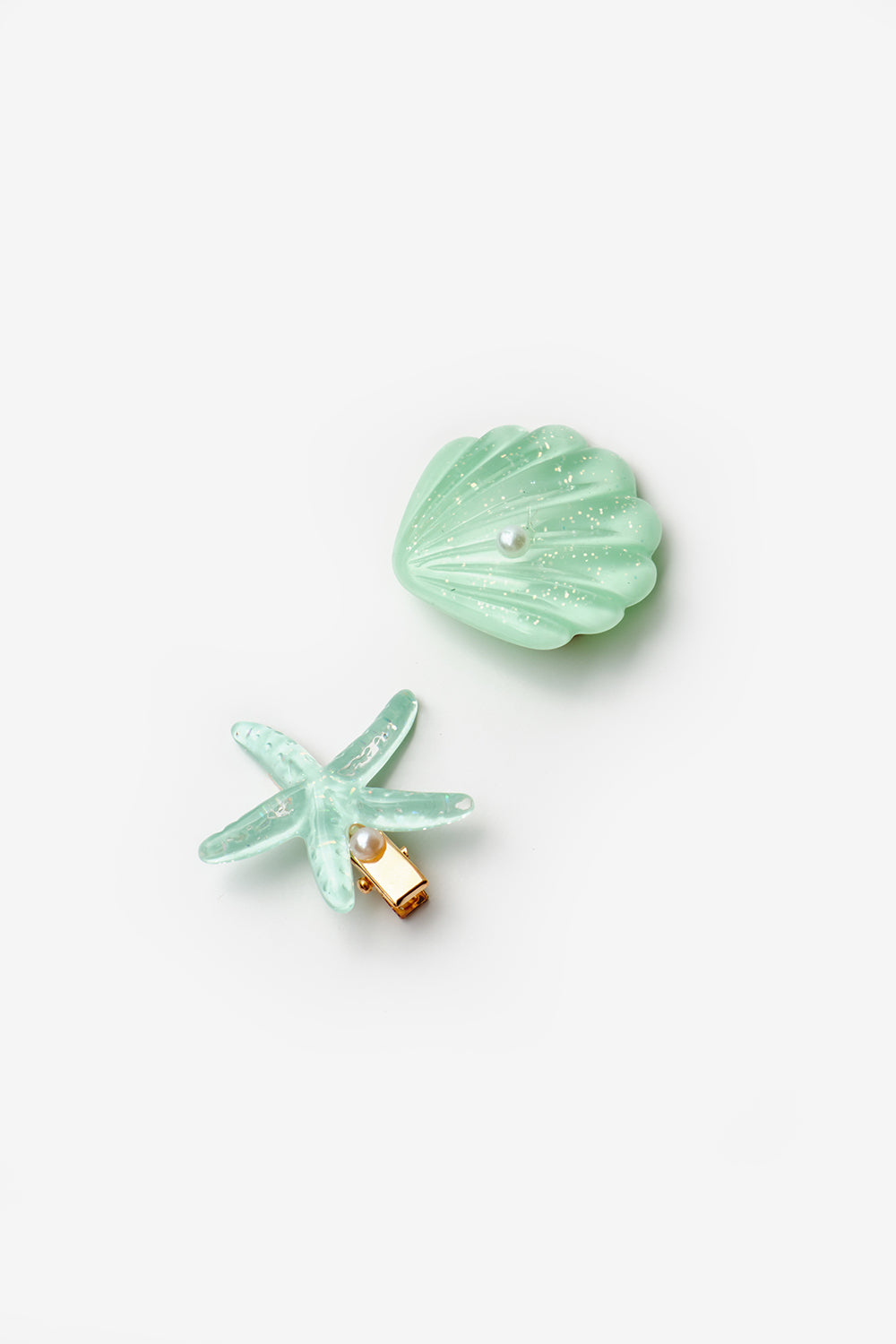 Mint Deniz Kabuğu Yıldız Kız Çocuk İkili Toka Set