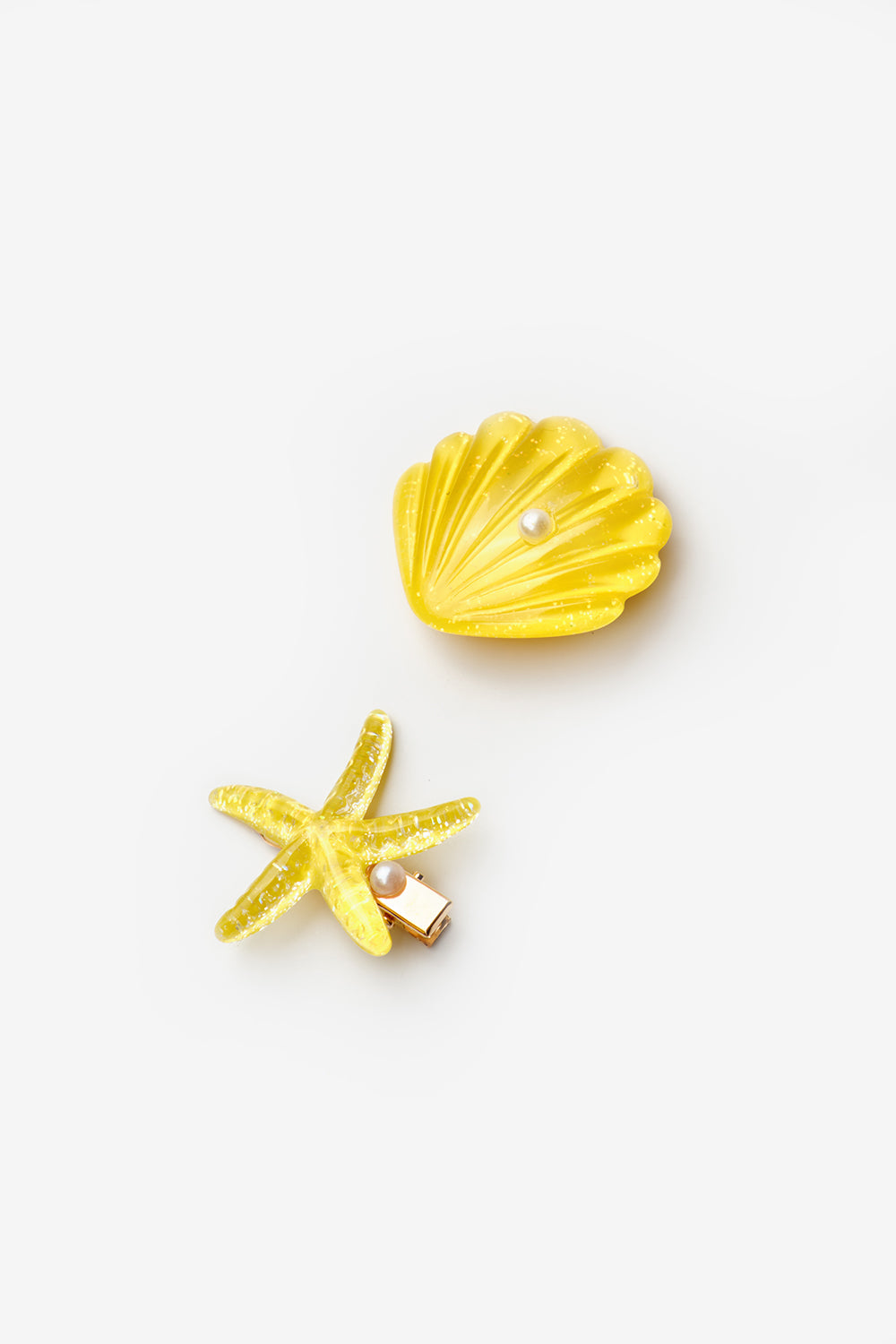 Sarı  Deniz Kabuğu Yıldız Kız Çocuk İkili Toka Set