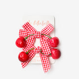 Kırmızı  Kiraz Figürlü Kız Çocuk 2'li Toka Set