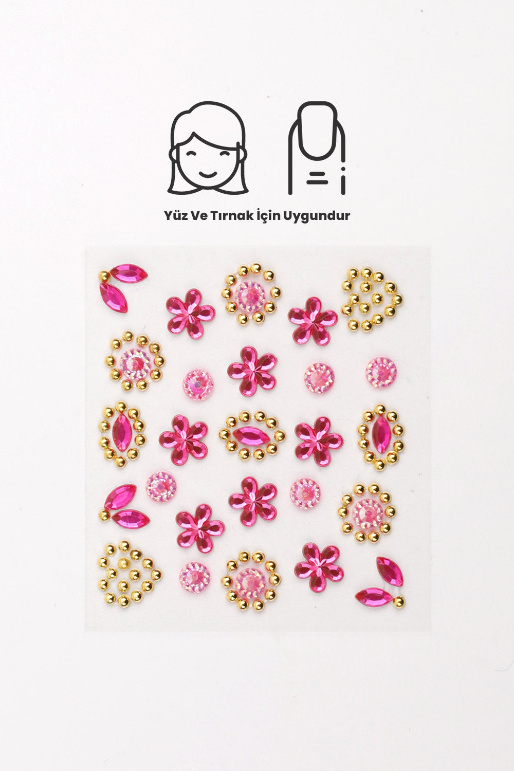 Pembe Çiçek ve Kalp Temalı Yüz ve Tırnak Sticker