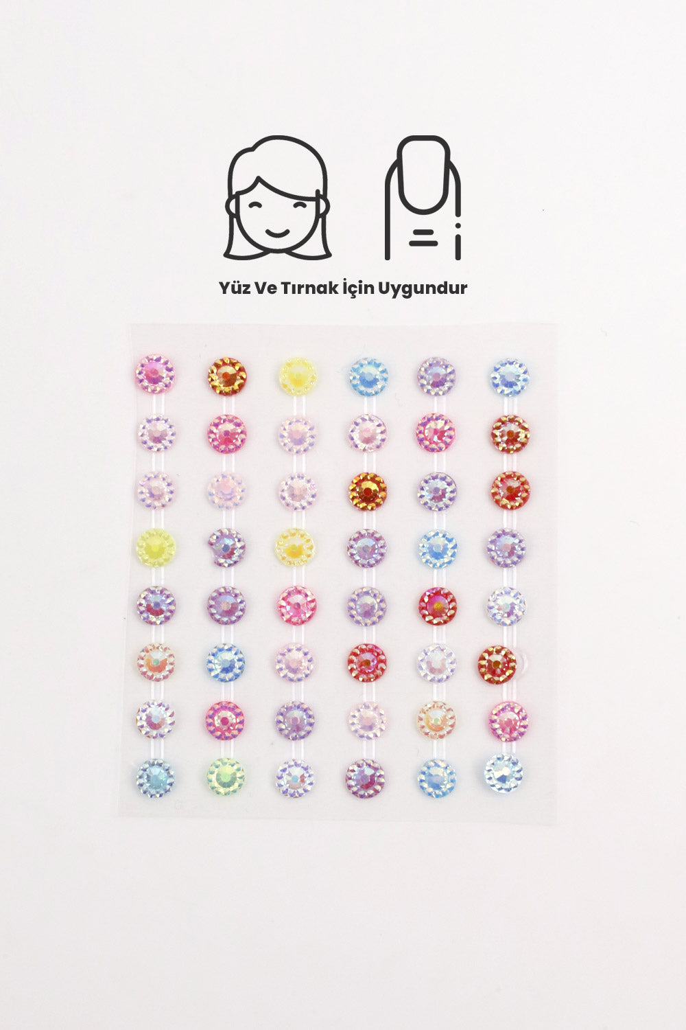 Çok Renkli Parlak Taşlı Yüz ve Tırnak Sticker