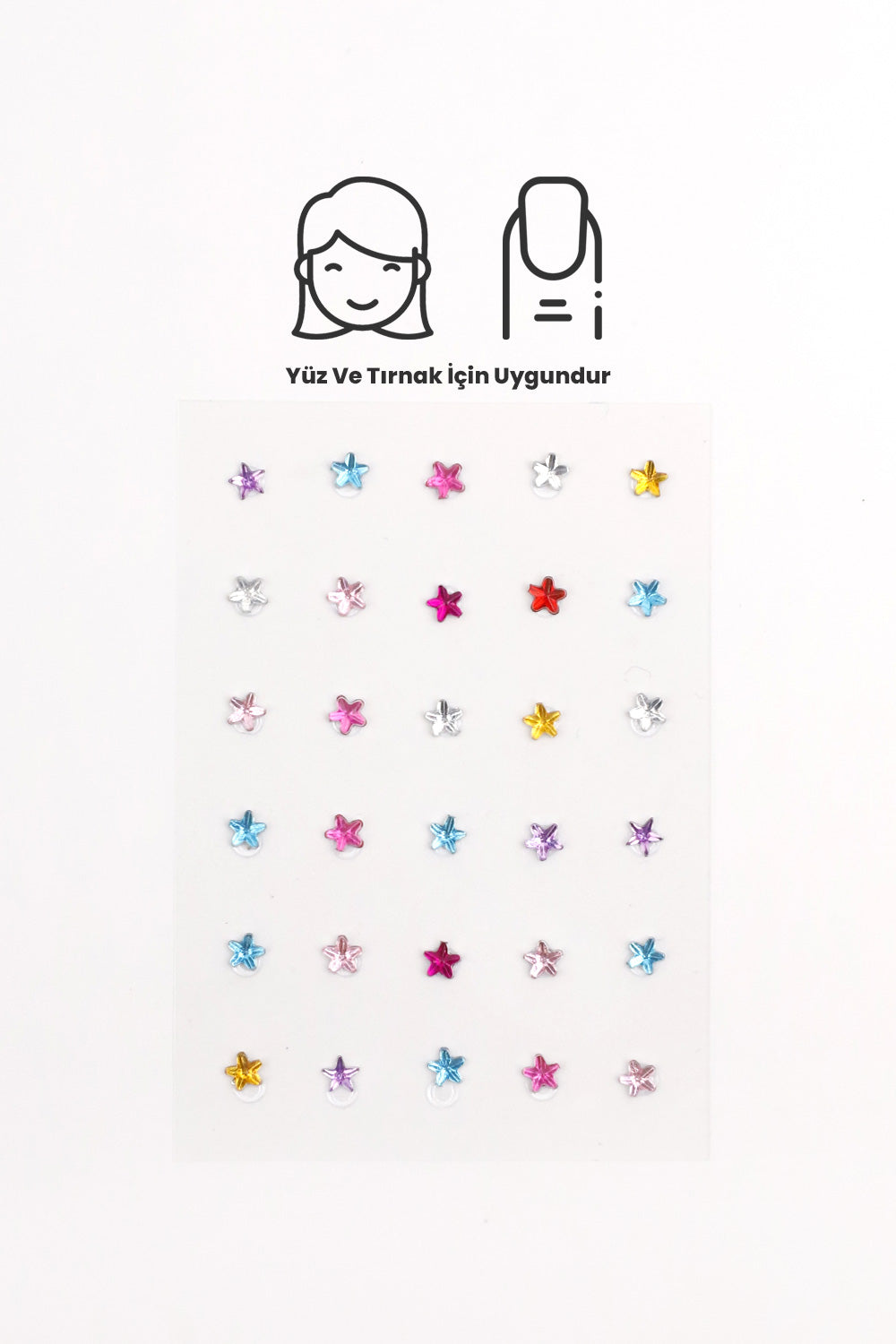 Çok Renkli Yıldız Figürlü Yüz ve Tırnak Sticker