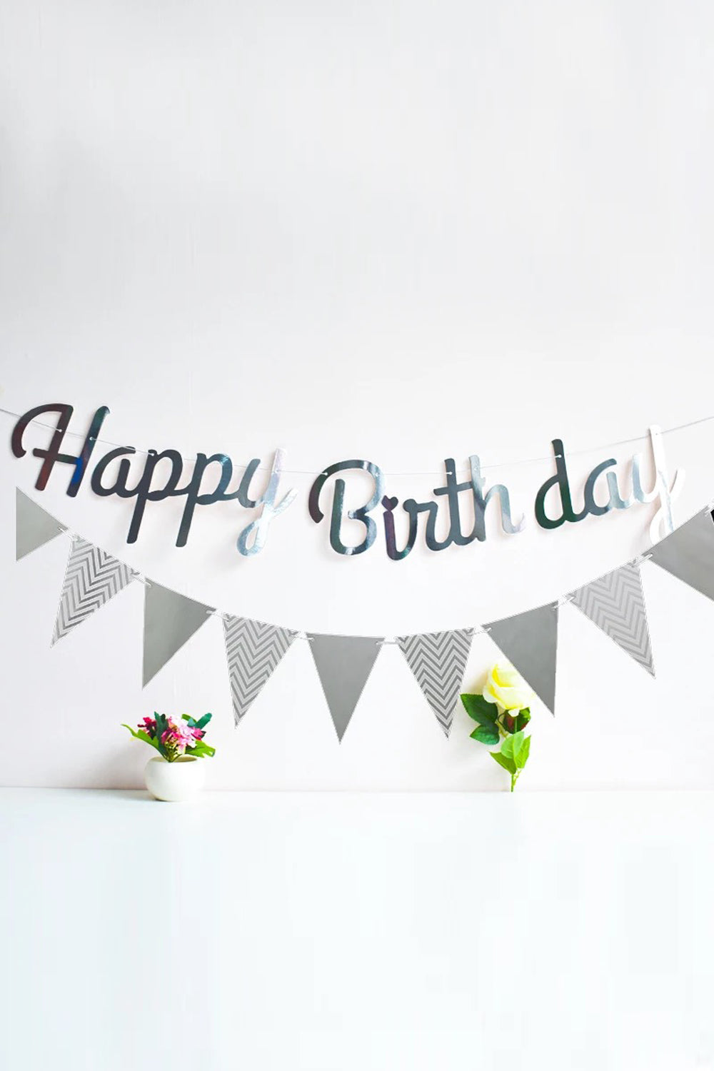 Gümüş Happy Birthday Banner