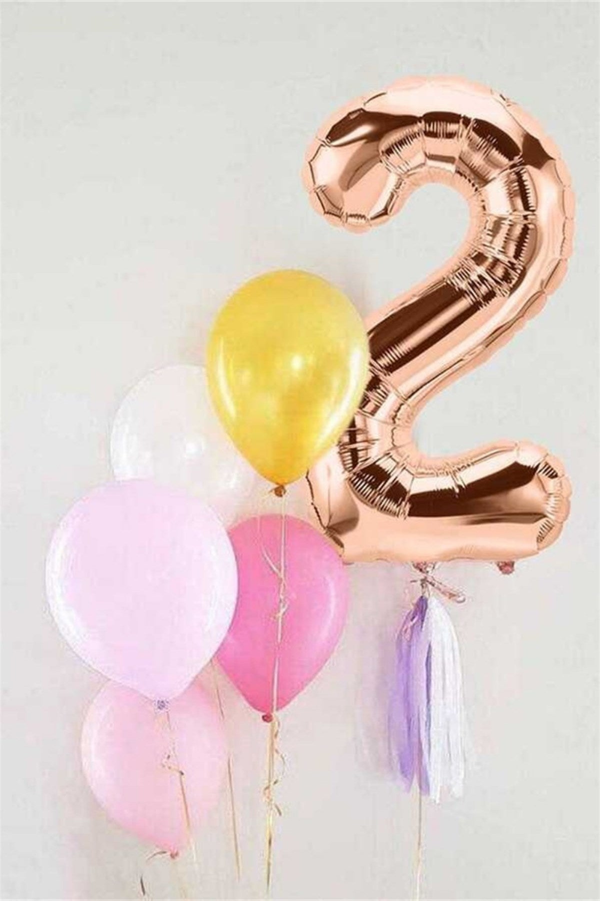 Rose 2 Rakamı Püsküllü Balon Set