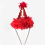 Kırmızı  1 Yaş Huni Doğum Günü Tacı