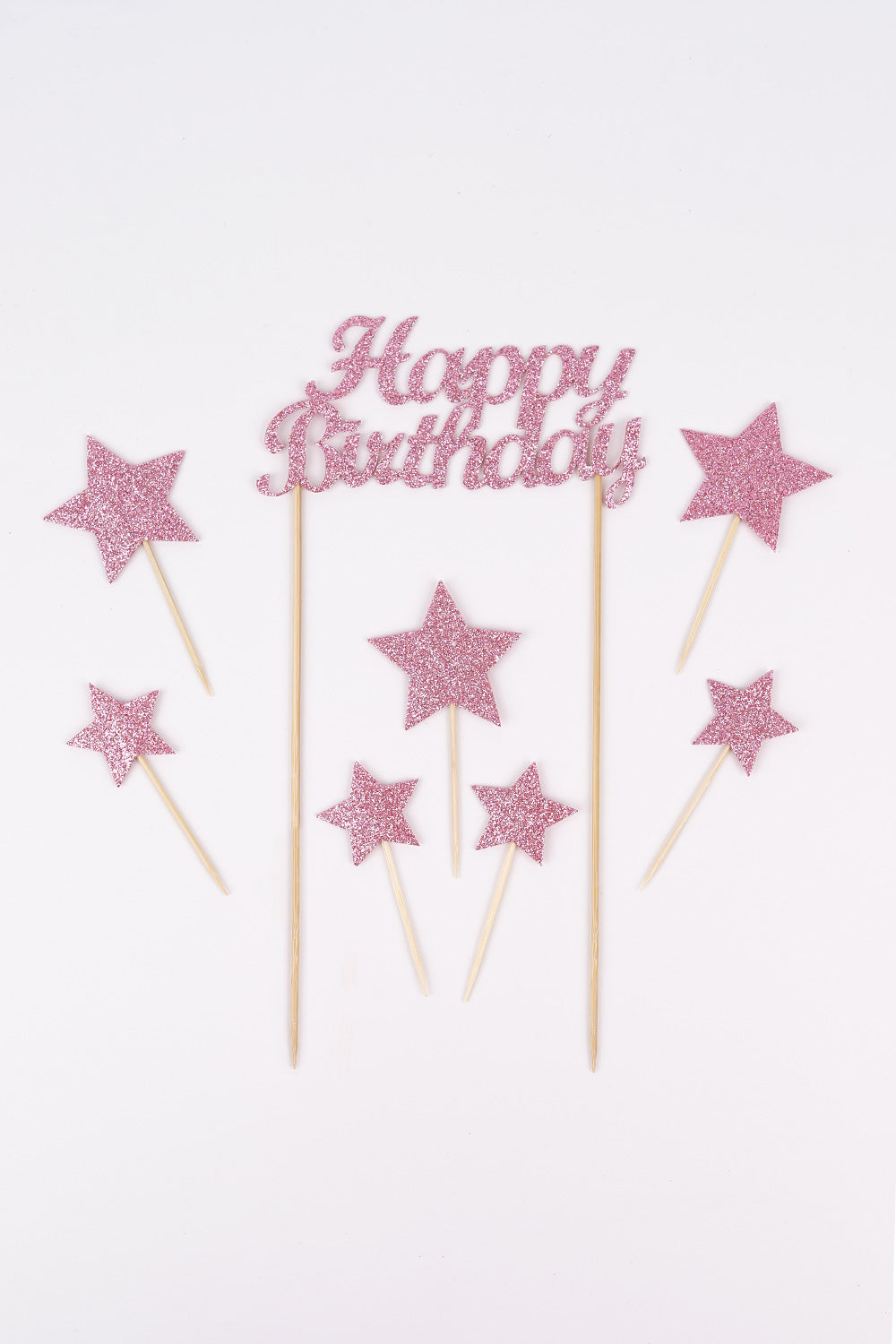 Pembe Happy Birthday Yıldız Pasta Süsü