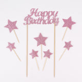 Pembe Happy Birthday Yıldız Pasta Süsü