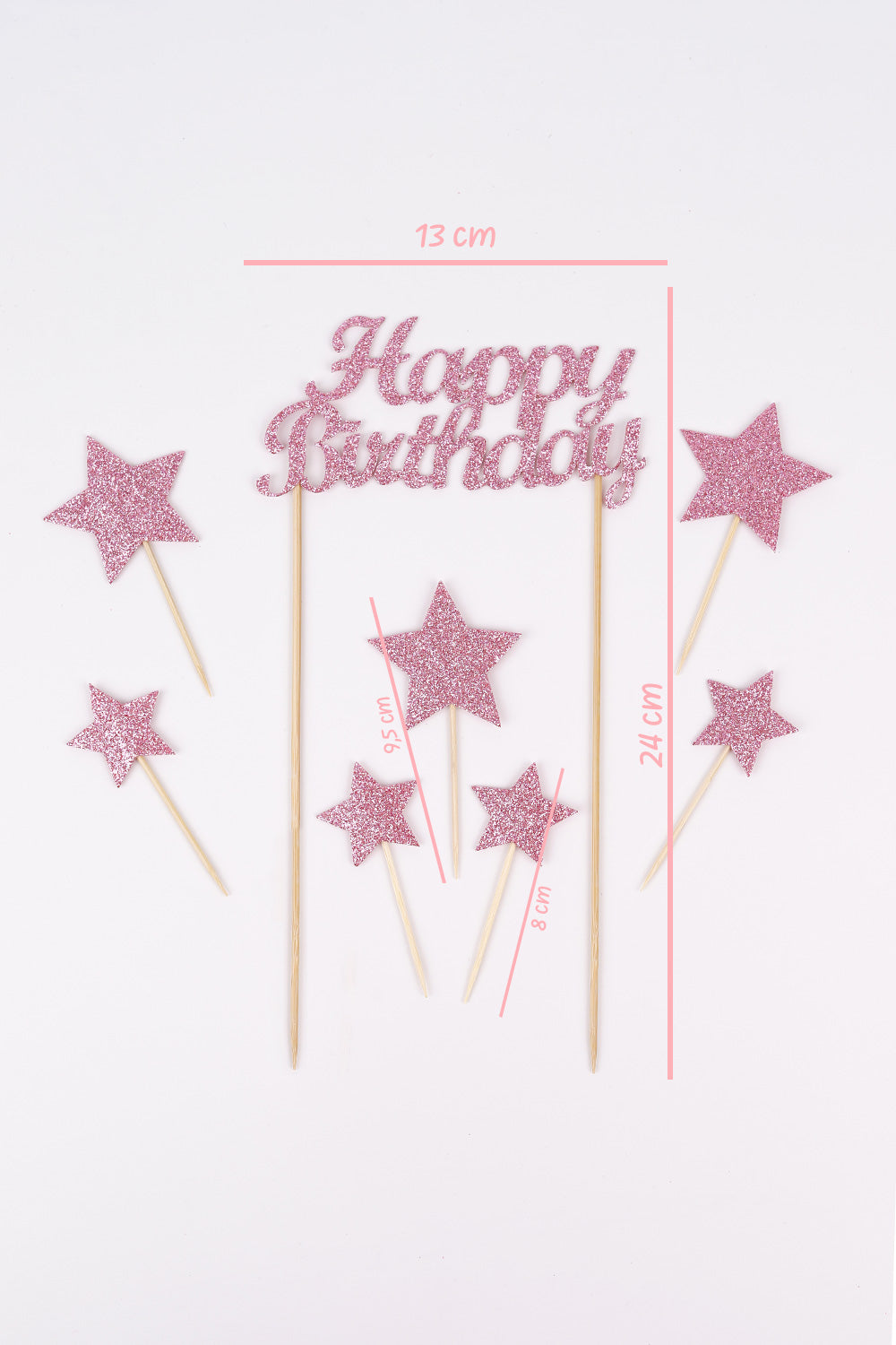 Pembe Happy Birthday Yıldız Pasta Süsü