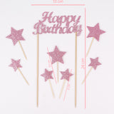 Pembe Happy Birthday Yıldız Pasta Süsü