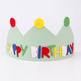 Yeşil Lastikli Keçe Happy Birthday Taç