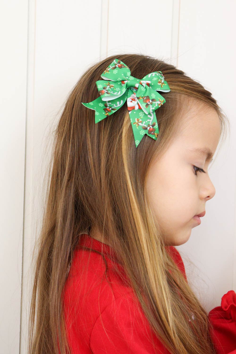 Yeşil  Noel Baba Desenli 2'li Kız Çocuk Fiyonk Klips Toka