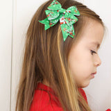 Yeşil  Noel Baba Desenli 2'li Kız Çocuk Fiyonk Klips Toka