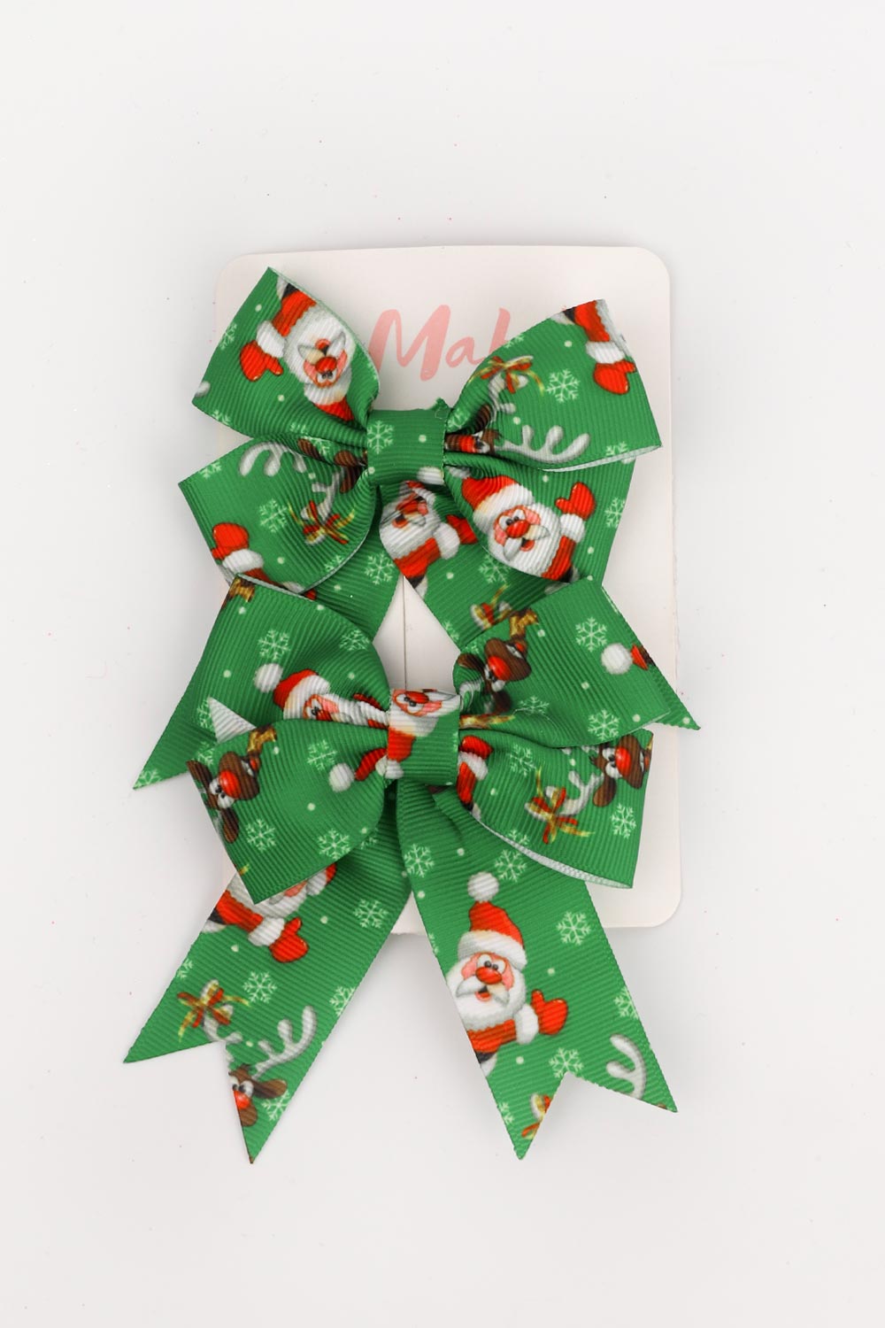 Yeşil  Noel Baba Desenli 2'li Kız Çocuk Fiyonk Klips Toka