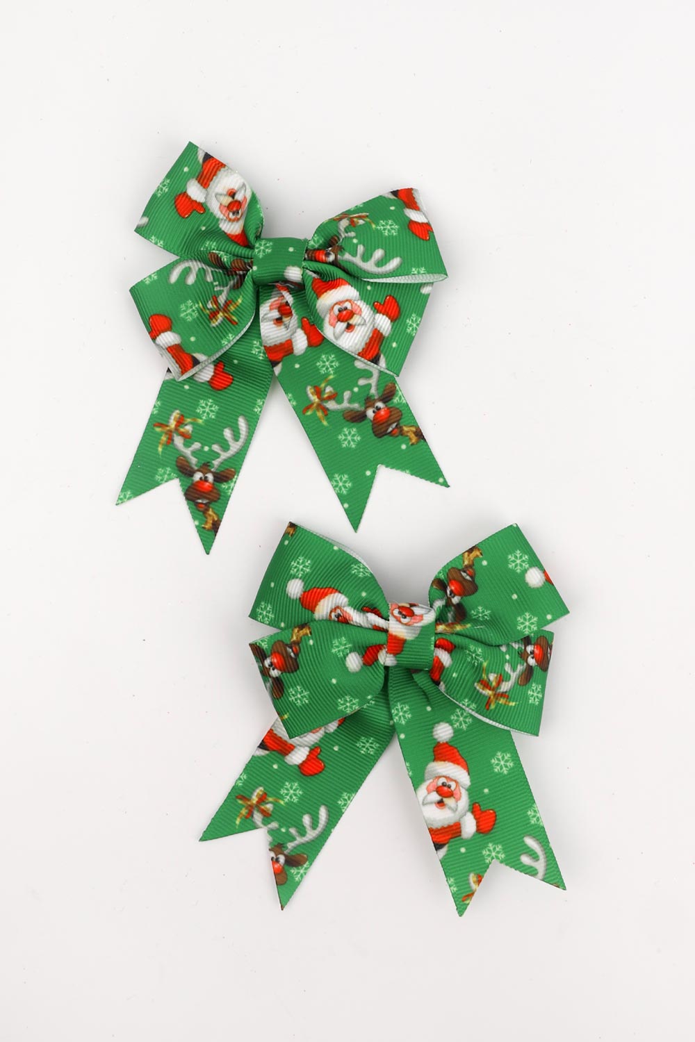 Yeşil  Noel Baba Desenli 2'li Kız Çocuk Fiyonk Klips Toka