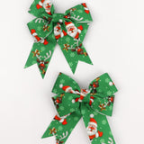 Yeşil  Noel Baba Desenli 2'li Kız Çocuk Fiyonk Klips Toka