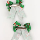 Yeşil  Noel Baba Desenli 2'li Kız Çocuk Fiyonk Klips Toka