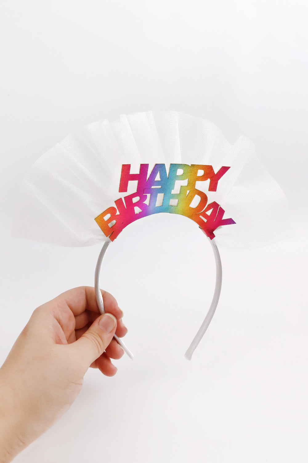 Beyaz  Tüllü Happy Birthday Kız Çocuk Taç