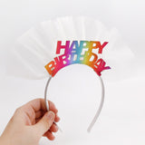 Beyaz  Tüllü Happy Birthday Kız Çocuk Taç