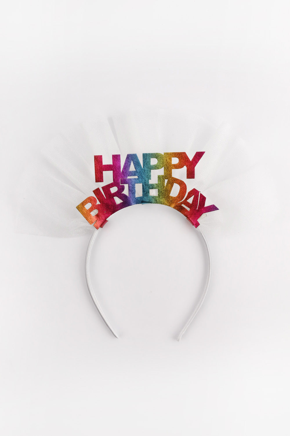 Beyaz  Tüllü Happy Birthday Kız Çocuk Taç