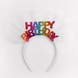 Beyaz  Tüllü Happy Birthday Kız Çocuk Taç