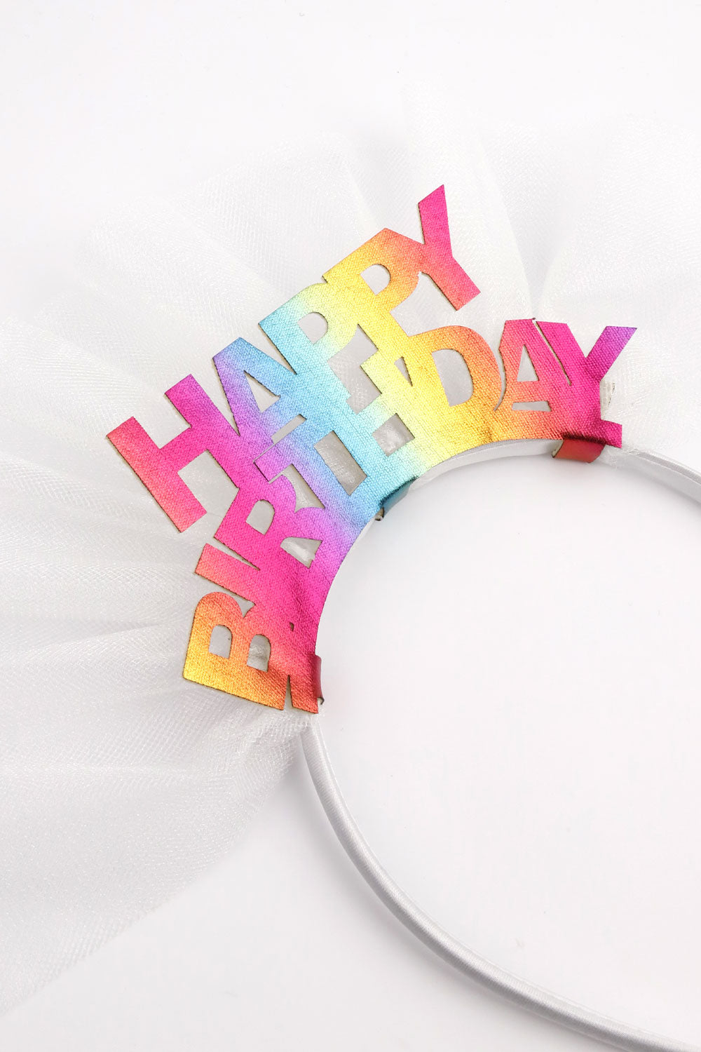 Beyaz  Tüllü Happy Birthday Kız Çocuk Taç