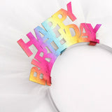 Beyaz  Tüllü Happy Birthday Kız Çocuk Taç